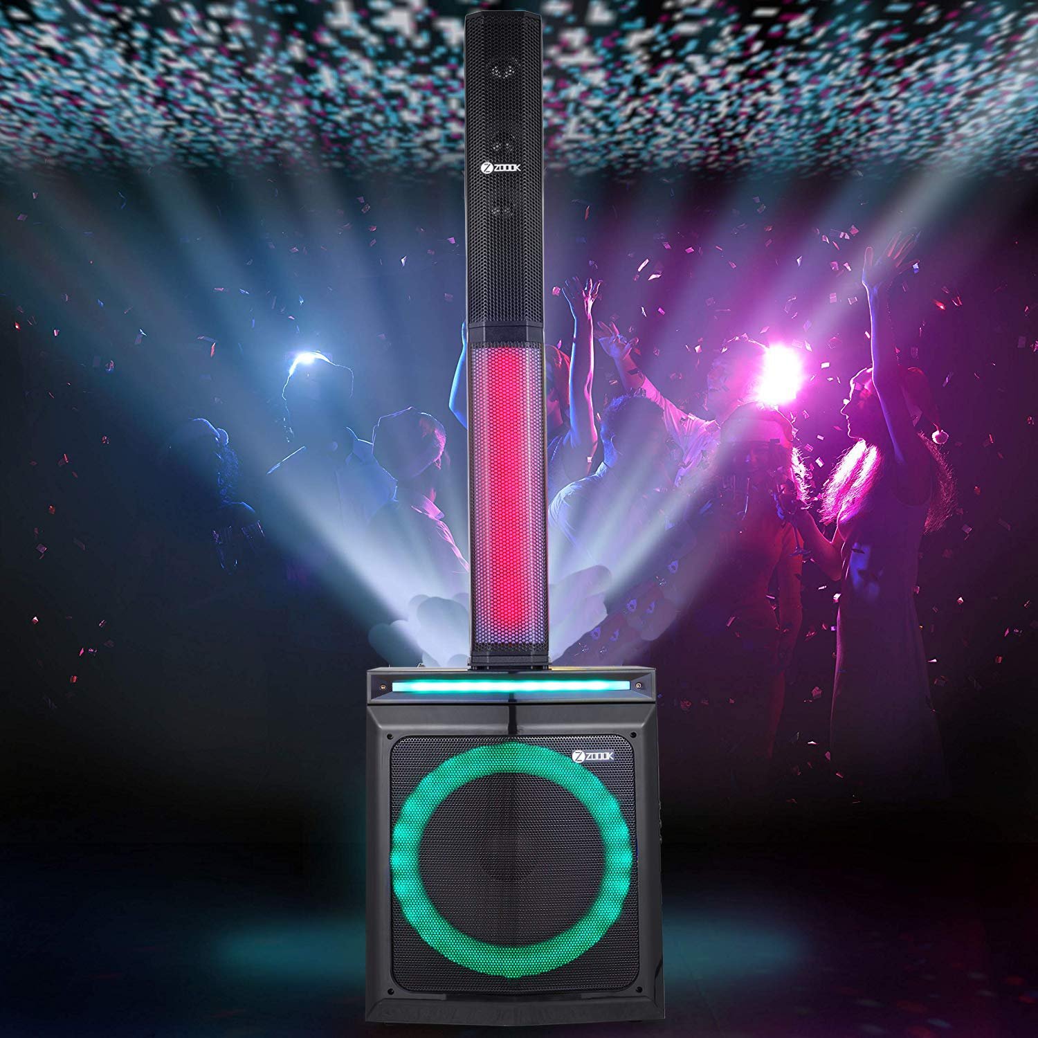 Zoook Party Rocker 100 Watts Bluetooth Party Speaker with Professional Class D Amplifier- 1 Wired & 1 Wireless Mic (Black) - Image 11