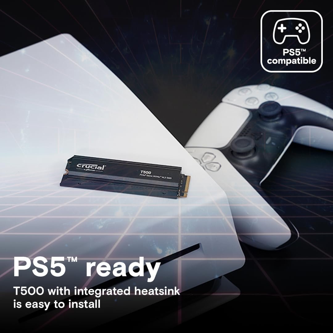 Crucial T500 4TB PCIe Gen4 NVMe M.2 Internal Gaming SSD with Heatsink - Black - Image 3