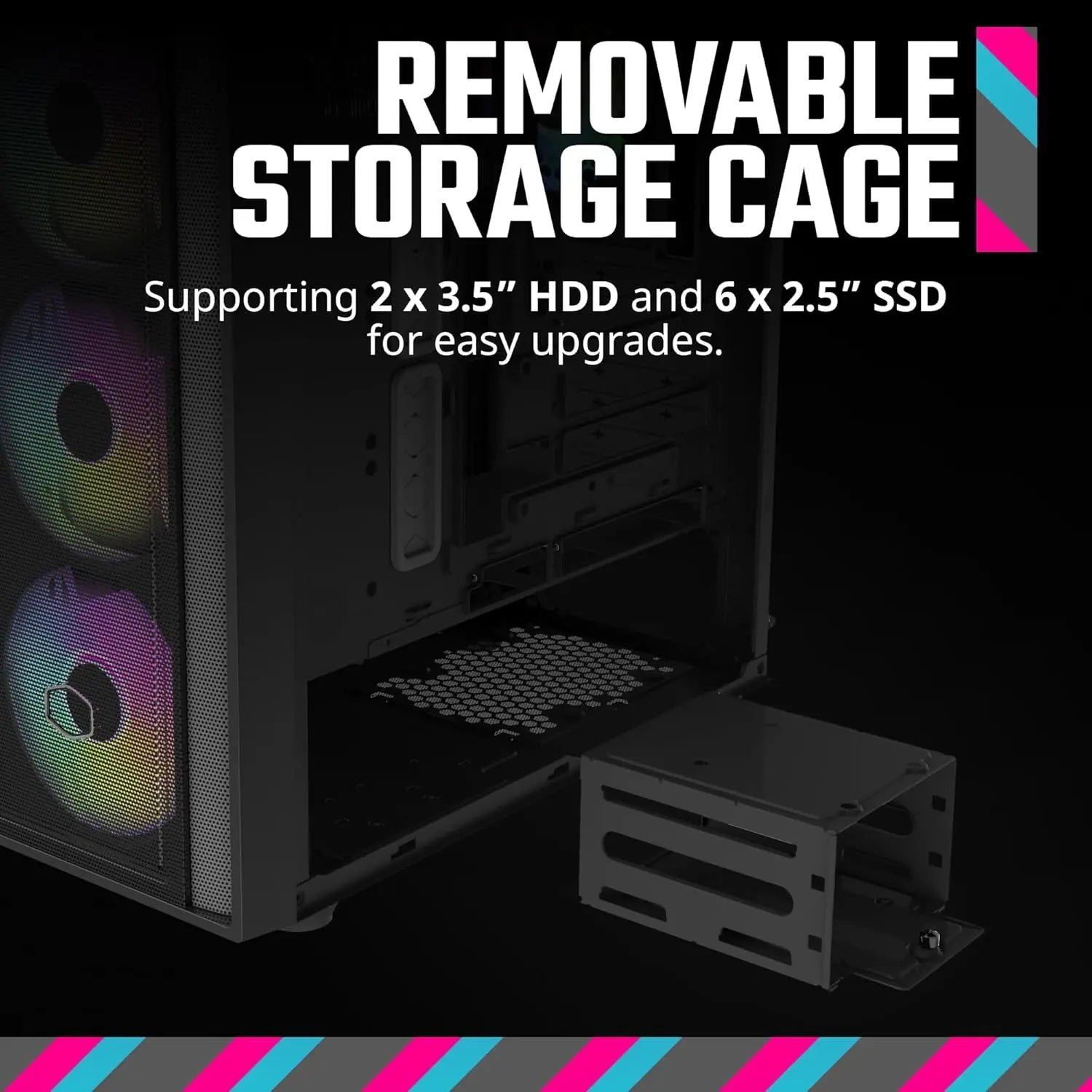 Cooler Master MasterBox 600 ARGB E-ATX Tempered Glass Side Panel Mid Tower Gaming Cabinet - Black - Image 4