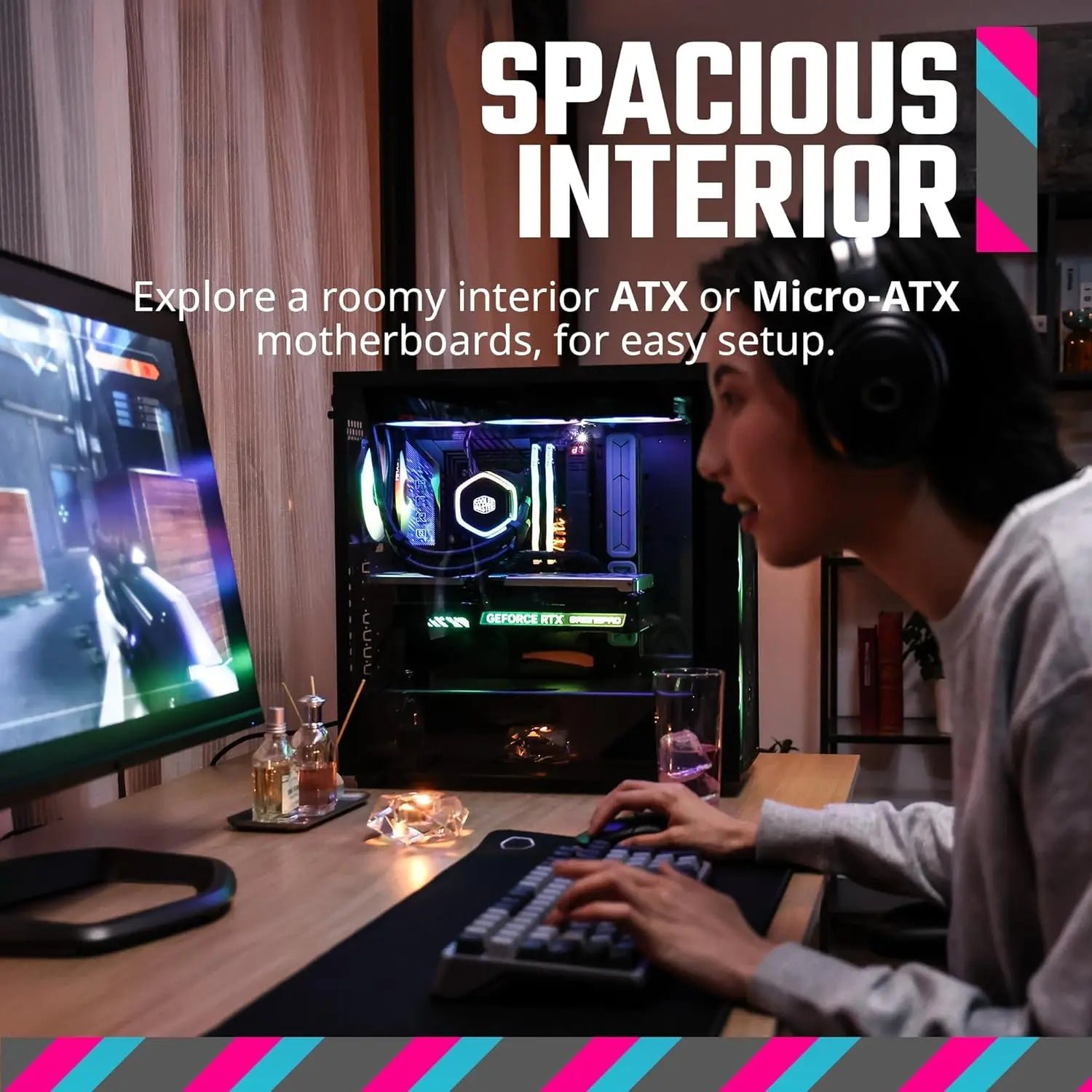 Cooler Master MasterBox 600 ARGB E-ATX Tempered Glass Side Panel Mid Tower Gaming Cabinet - Black - Image 3