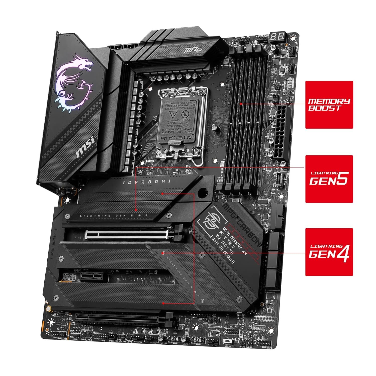 MSI MPG Z790 CARBON Wi-Fi LGA 1700 PCIe 5.0 DDR5 ATX Motherboard - Image 3