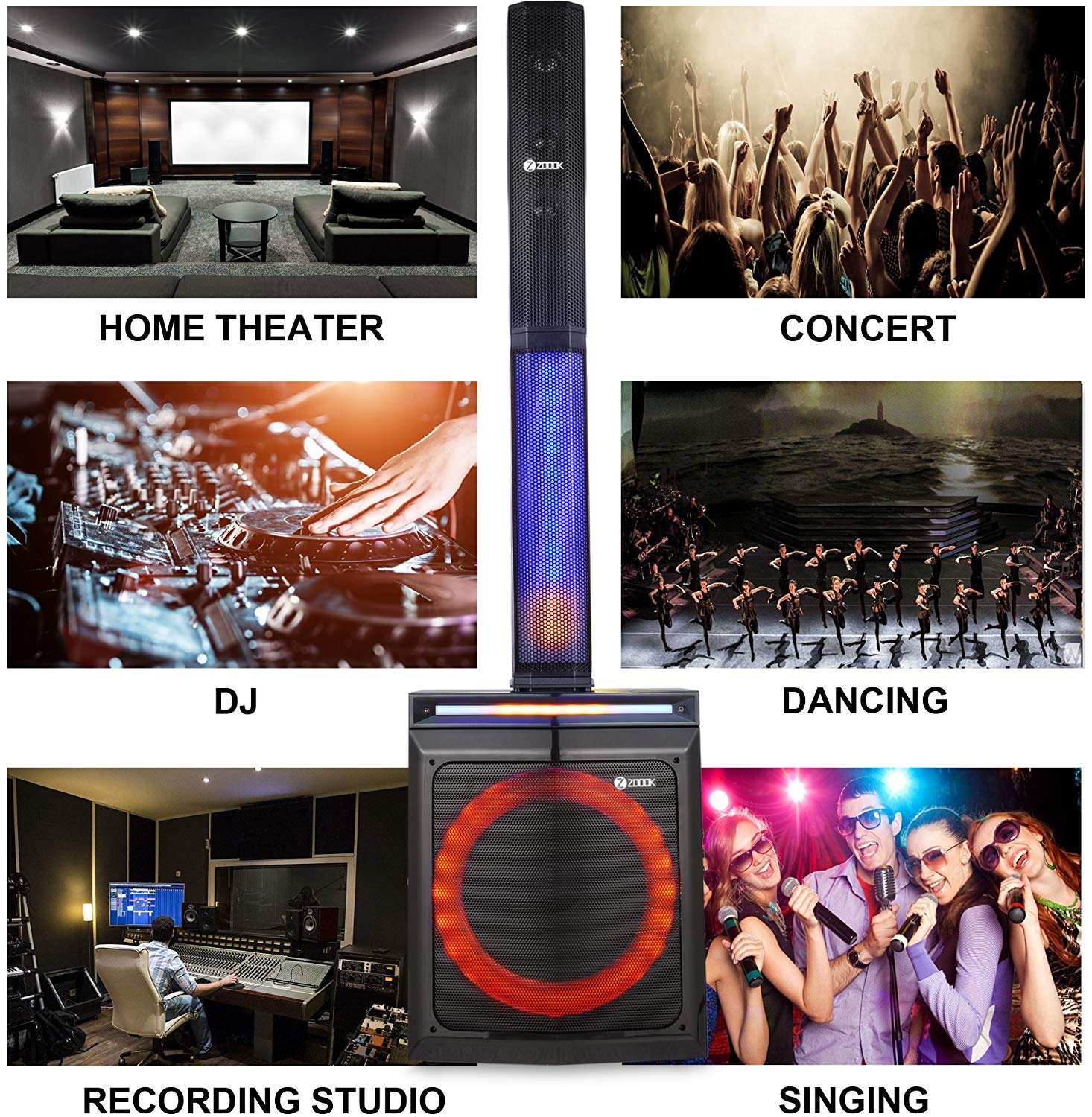 Zoook Party Rocker 100 Watts Bluetooth Party Speaker with Professional Class D Amplifier- 1 Wired & 1 Wireless Mic (Black) - Image 9