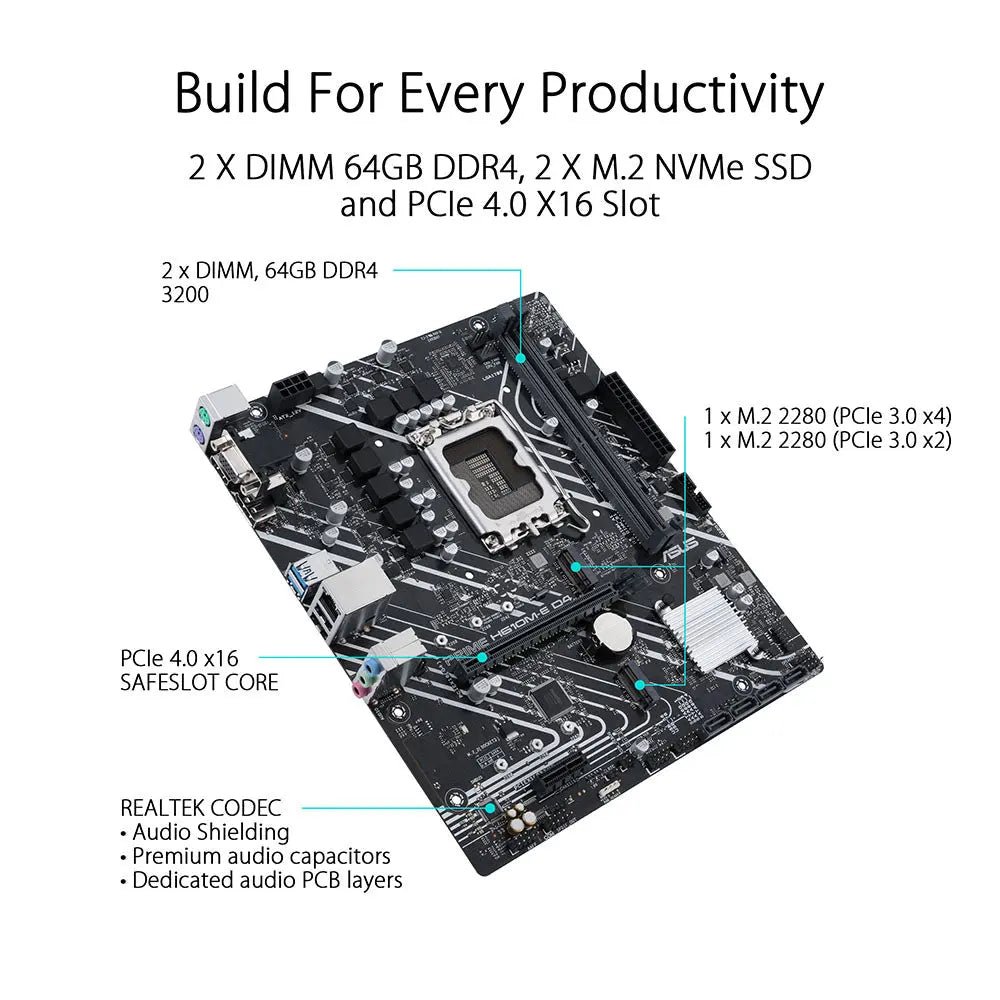 ASUS PRIME H610M-E D4 Intel H670 LGA 1700 ATX Motherboard with PCIe 4.0 and Dual M.2 Slots - Image 2