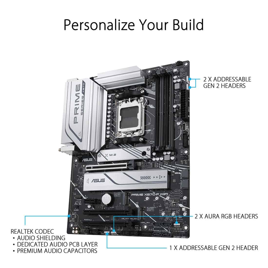 ASUS PRIME X670-P WIFI AMD Socket AM5 ATX Motherboard with PCIe 5.0 USB 4 Header and Three M.2 Slots - Image 4