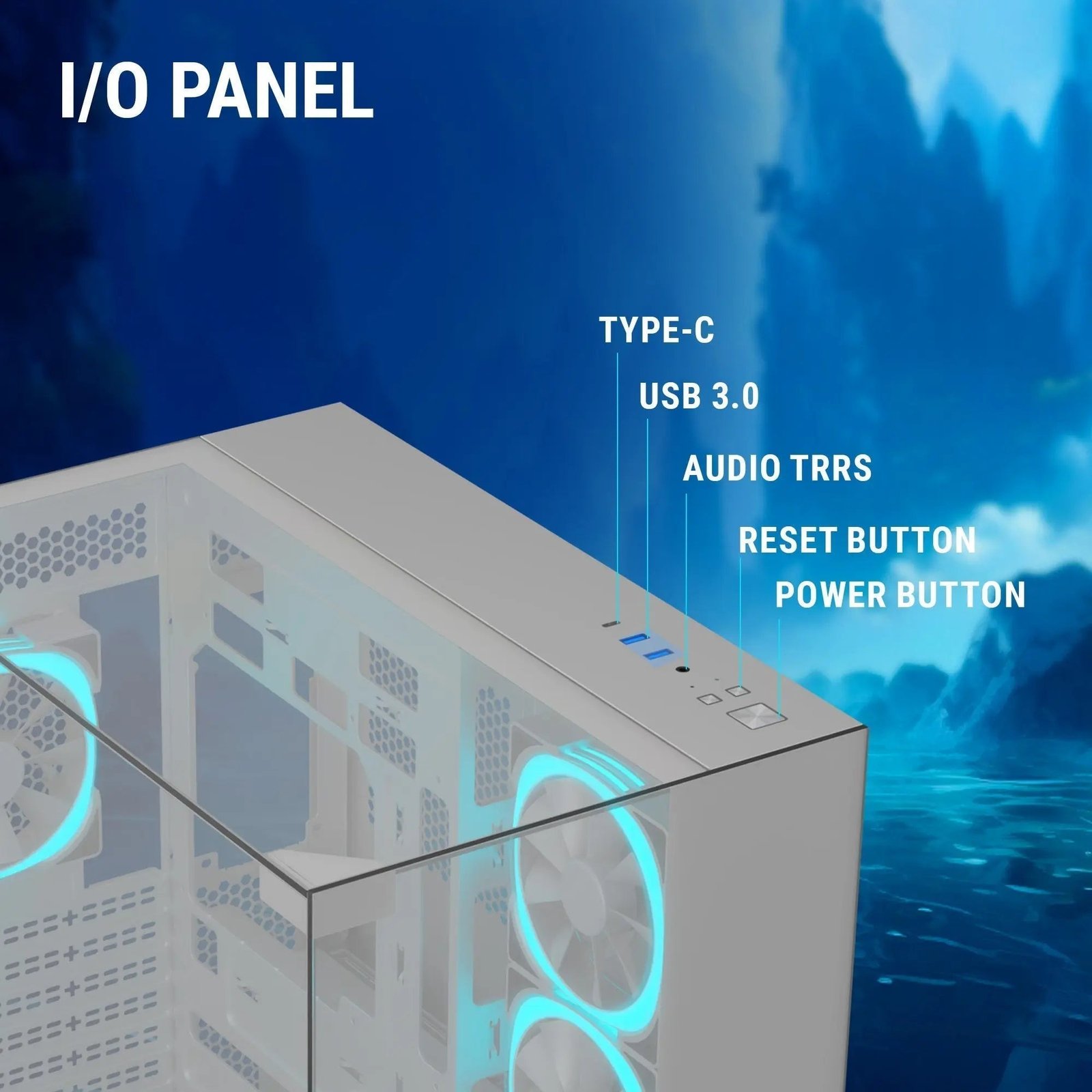 Ant Esports Crystal Mirror Gaming Mid Tower Case-White - Image 6