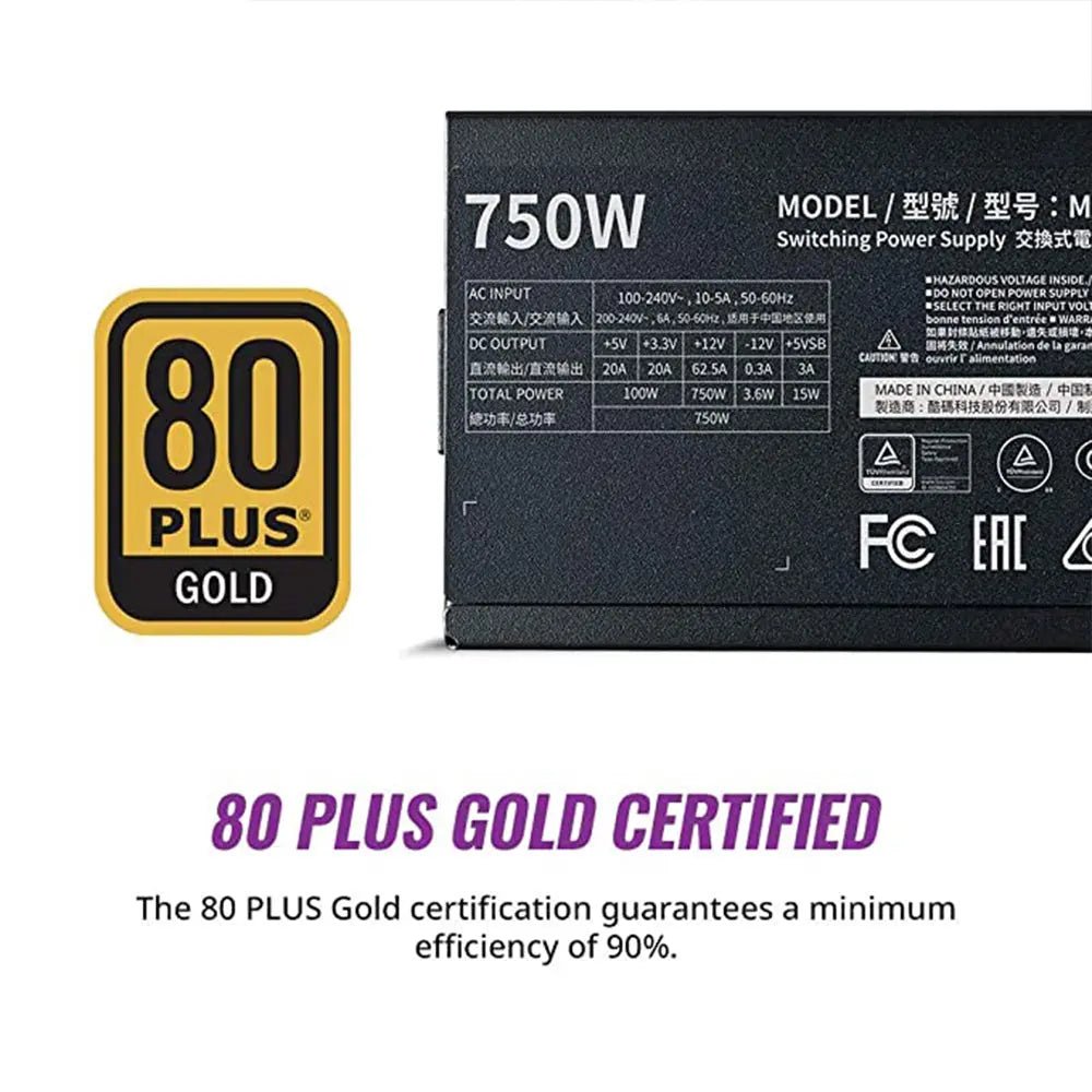 Cooler Master MWE 750 Gold V2 80 Plus Gold Certified Fully Modular Power Supply Unit - Black - Image 3