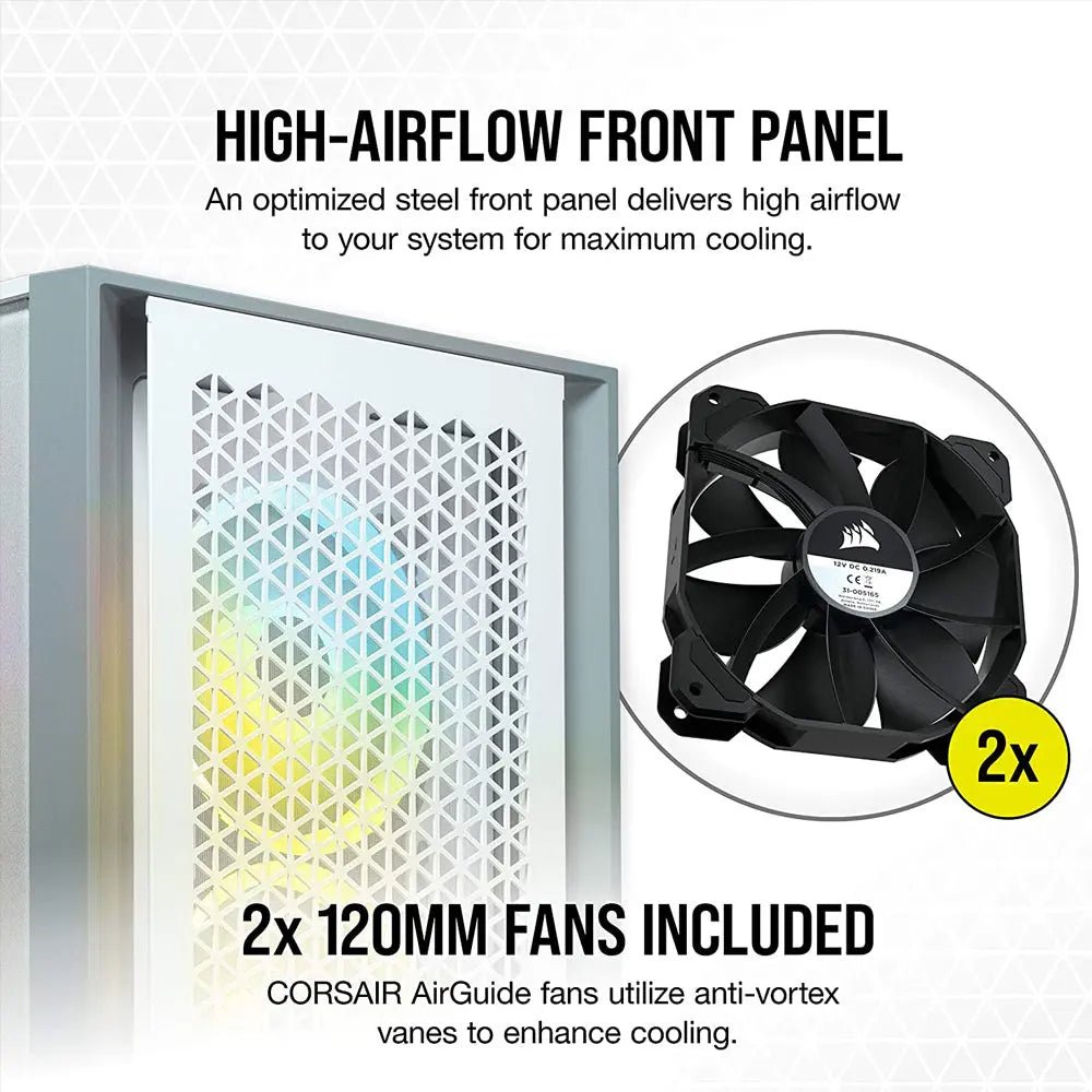 CORSAIR 4000D AIRFLOW White ATX Mid-Tower Cabinet with two 120mm AirGuide fans - Image 3