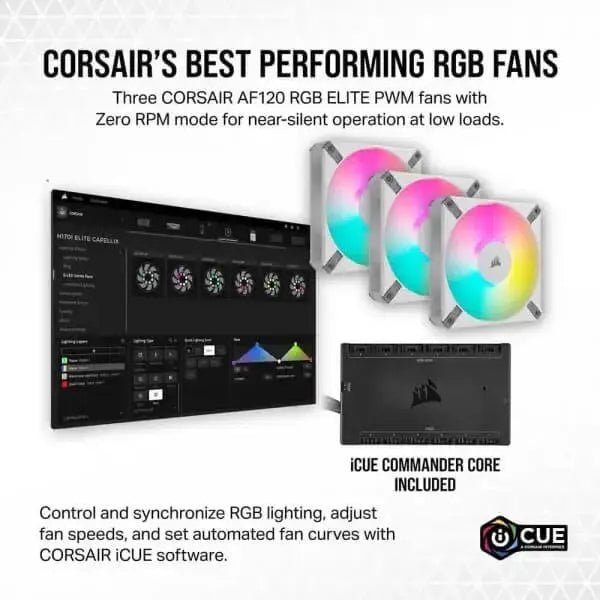 CORSAIR iCUE H115i ELITE CAPELLIX XT 360mm RGB AIO CPU White Liquid Cooler - Image 3
