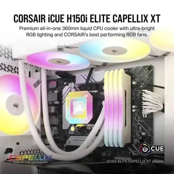 CORSAIR iCUE H115i ELITE CAPELLIX XT 360mm RGB AIO CPU White Liquid Cooler - Image 4